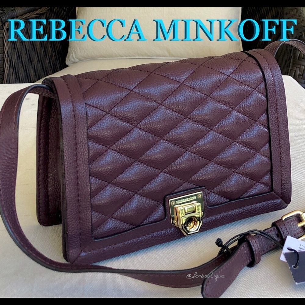 REBECCA MINKOFF Madison Leather quilted crossbody bag dark burgundy